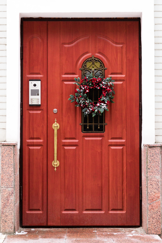 Festive front door with security lock