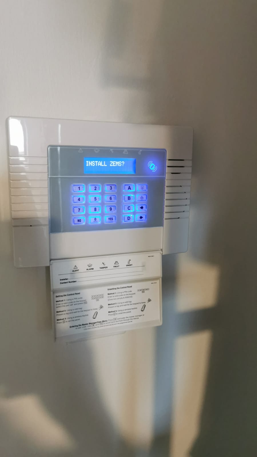 Alarm keypad for access control in white